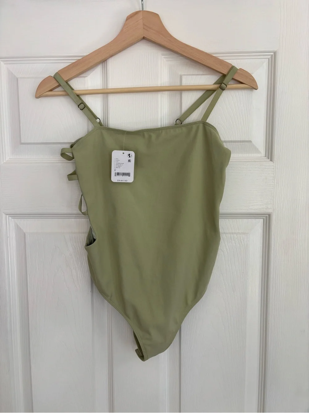 Free People Intimately NEW On My Side Strappy Side Cutout Green Bodysuit, Size S